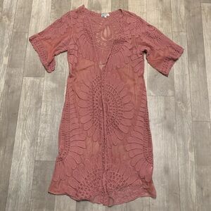 Rebellion Floral Embroidered Sheer‎ Mesh Short Sleeve Open Front Duster